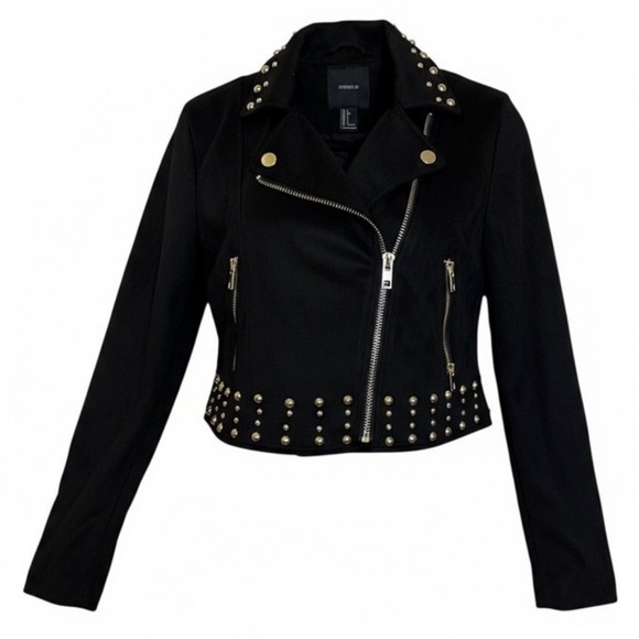 Forever 21 Jackets & Blazers - Forever 21 Black Moto Jacket Womens S Cropped Faux Suede Full Zip